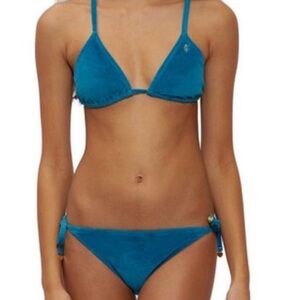 Juicy Couture velour string bikini in dark teal ‘pacific blue’ XL